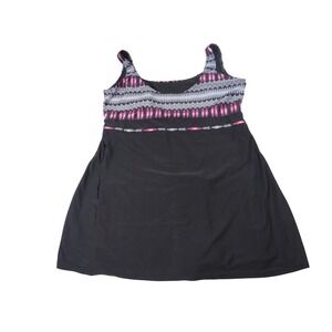 DANIFY Women's Black Swim Dress Skirtini Floral Tummy Control Size 58